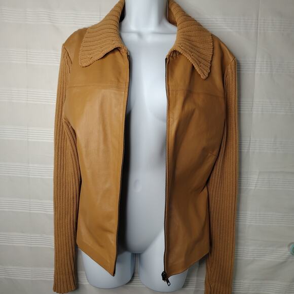 Maurice Sasson Women's Medium Dark Tan‎ Genuine Leather and Knit Sweater - Picture 6 of 14